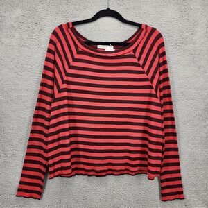 STATESIDE Striped Long‎ Sleeve Thermal Shirt Top Scarlet Red Black Size Large